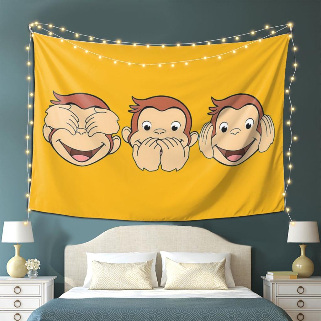 Curious George Tapestry Wall Hanging Aesthetic Home Decor Tapestries for Dorm Room