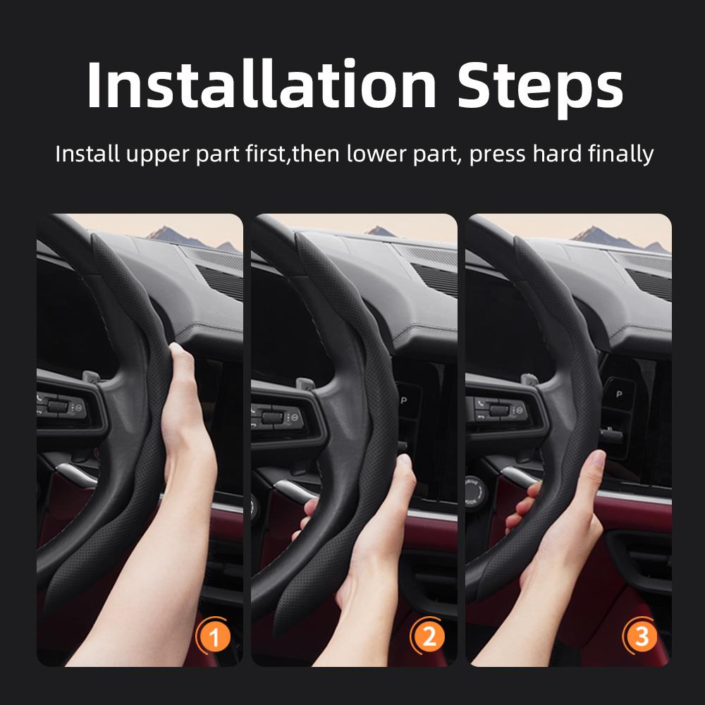 Suitable for Skoda Steering Wheel Cover with Wavy Sports Design, Breathable Leather, Segmented, Non-Slip, Sweat-Absorbent Protection for Octavia,