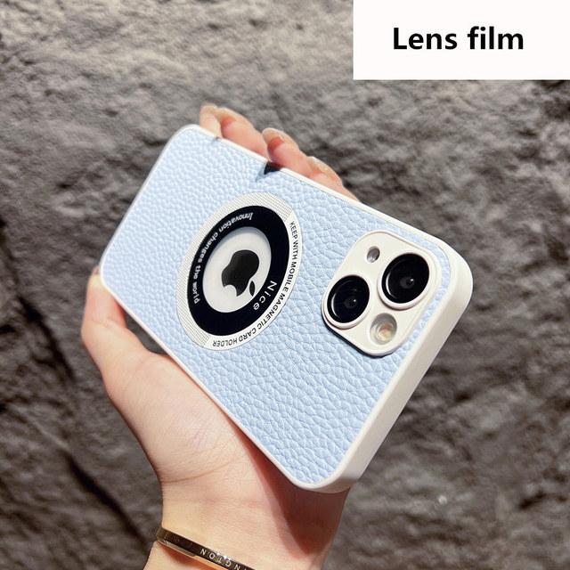 Skórzane logo biznesowe z dziurką etui na telefon Iphone 14 13 12 11 Pro Max 14 Plus 14pro 11 odporna na wstrząsy miękka osłona obiektywu tylna okładka