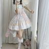 Japanese Sweet Lolita Jsk Dress Kawaii Lace Ruffles Bow Cartoon Print Slim Princess Dresses Girls Y2k Cute Tea Party Mini Dress