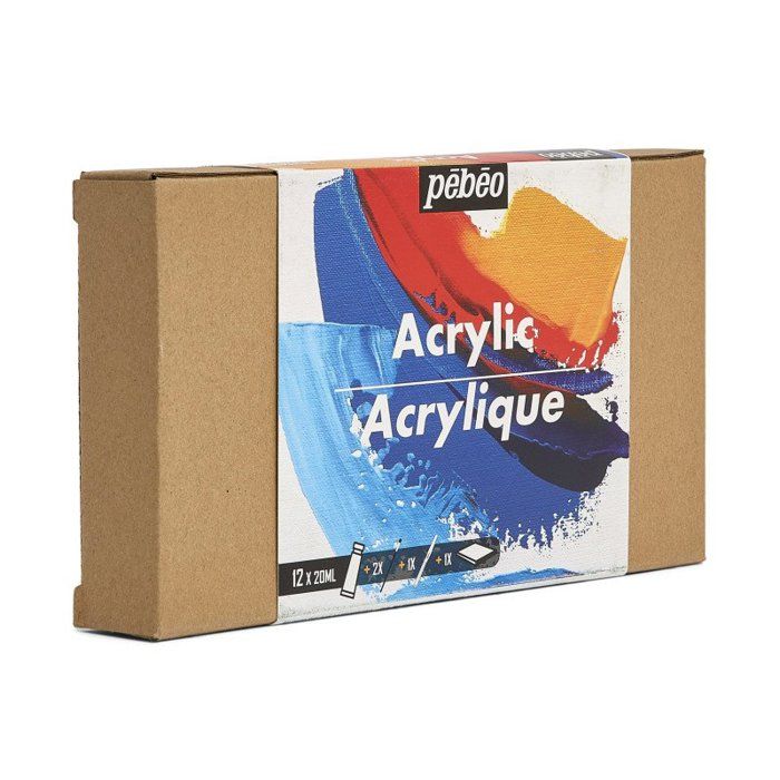 Pebeo - Acrylfarben - Studio Acrylfarben - Set 12 Tuben 20 ml verschiedene Farben + Zubehör