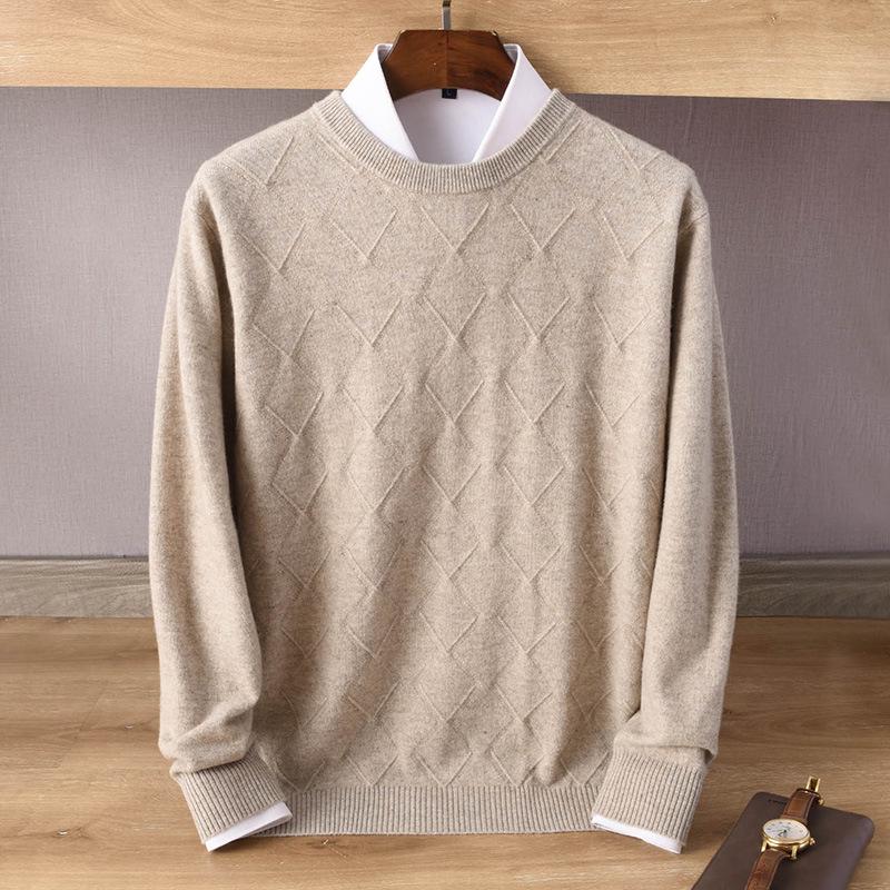 Men's Cashmere Sweater - Autumn/Winter Collection: Round Neck, Loose Fit, Solid Color, Business Casual Knitted Pullover
