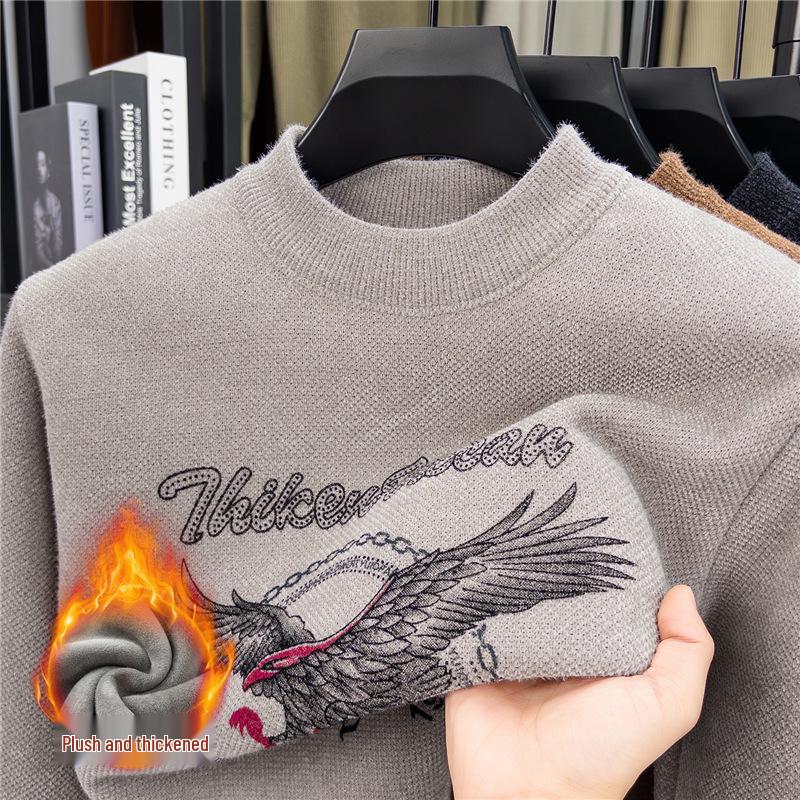 Men's Cross-border Casual Printed Long Sleeve Sweater - Warm, Simple, Versatile, Round Neck.