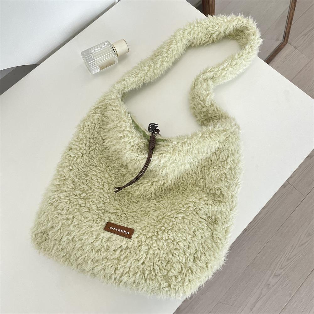 Vintage Lamb Wool Shoulder Bag Harajuku Plush Underarm Bag Vintage Fluffy Tote Bag  Women