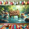 Colorful Happy Birthday Banner Vibrant Jungle Otter Celebration Decoration Lightweight Jungle Backdrop for Birthday Celebration