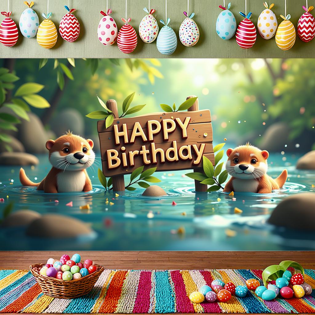Colorful Happy Birthday Banner Vibrant Jungle Otter Celebration Decoration Lightweight Jungle Backdrop for Birthday Celebration