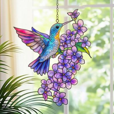 Atrapasol de Pájaro Vidrio Manchado Colibrí Adorno Colgante de Ventana para Decoración de Hogar Pared Jardín Regalos para Amantes de las Aves