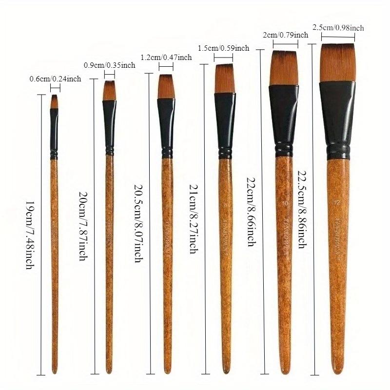 6Pcs 6Sizes Professional Watercolor Brush Set, Nylon Hair for Acrylic, Watercolor, Oil, Gouache Painting