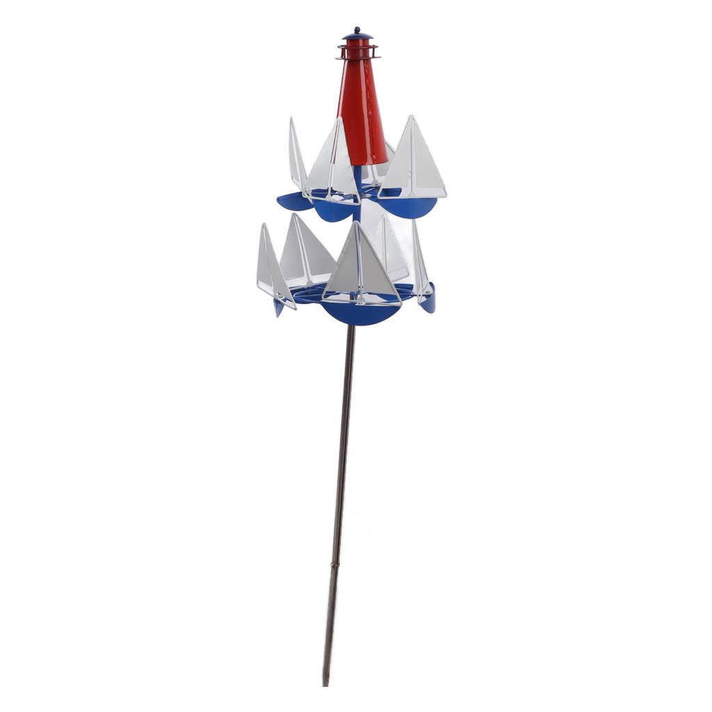 Large Metal Wind Sculpture for Outdoor Decor, Bright Color Sailing Windmills Sculpture, Nautical Metal Wind with Pole, Decoration