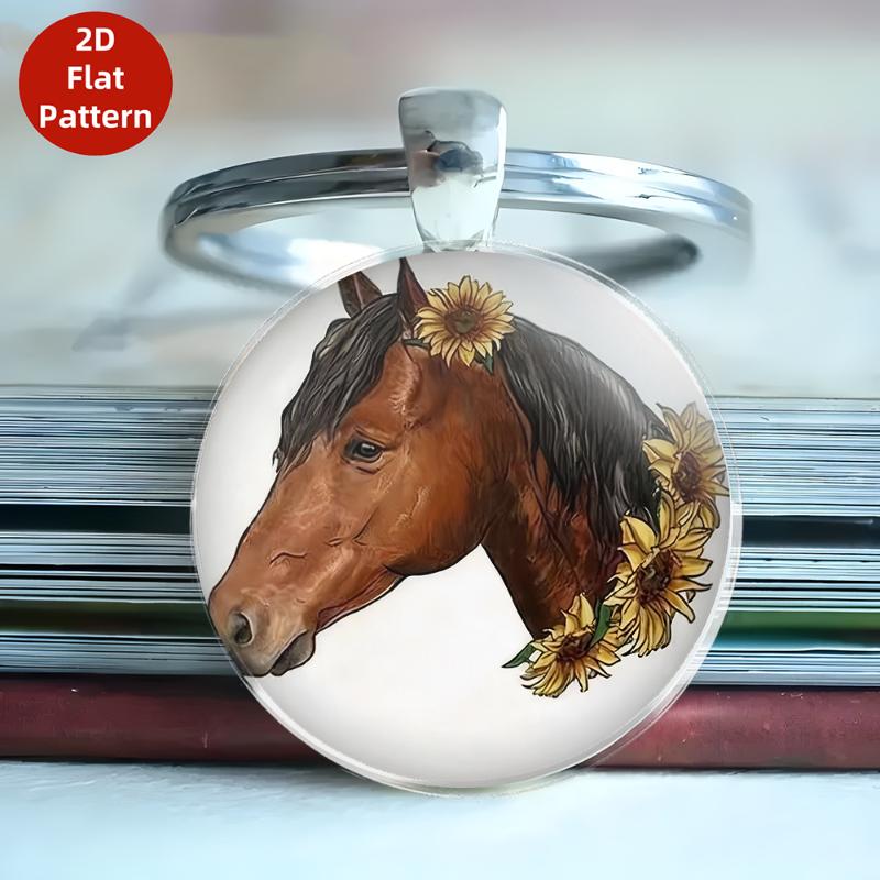 Fashion Vintage Horse Pattern Design Dome Glass Alloy Keychain Backpack Pendant Hanging Decoration Car Keyring Gifts