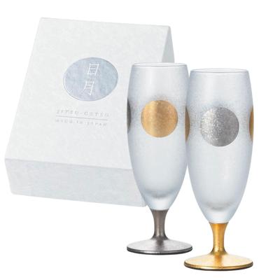 ADERIA Premium Japanese Taste Sun Moon Short Stem Pair Set 125ml Made In Japan Cosmetic Box Glass Cup Beer Stylish Glass Sake Gift Women Day Tableware