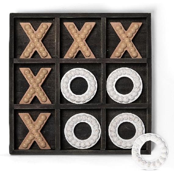 GENMOUS Деревянная игра Крестики-нолики для пожилых людей, Семейная игра для помещений, 10,6-дюймовая Черная Рустикальная Гигантская Крестики-нолики Декор для Кофейного Столика, Доска Крестики-нолики
