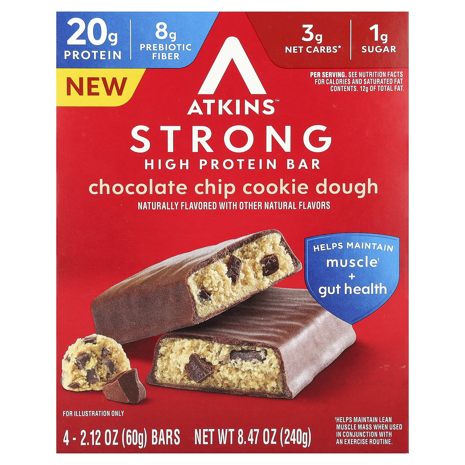 

Високоякісний, високопротеїновий батончик, тісто для шоколадного печива, 4 батончики, 60 г (2.12 унції) Кожен