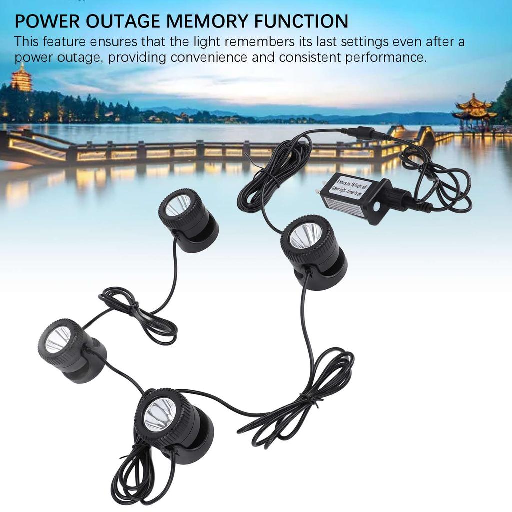 4 In 1 Pond Light with Timer Warm White 3000K To 3200K LED IP68 Water Resistant Submersible