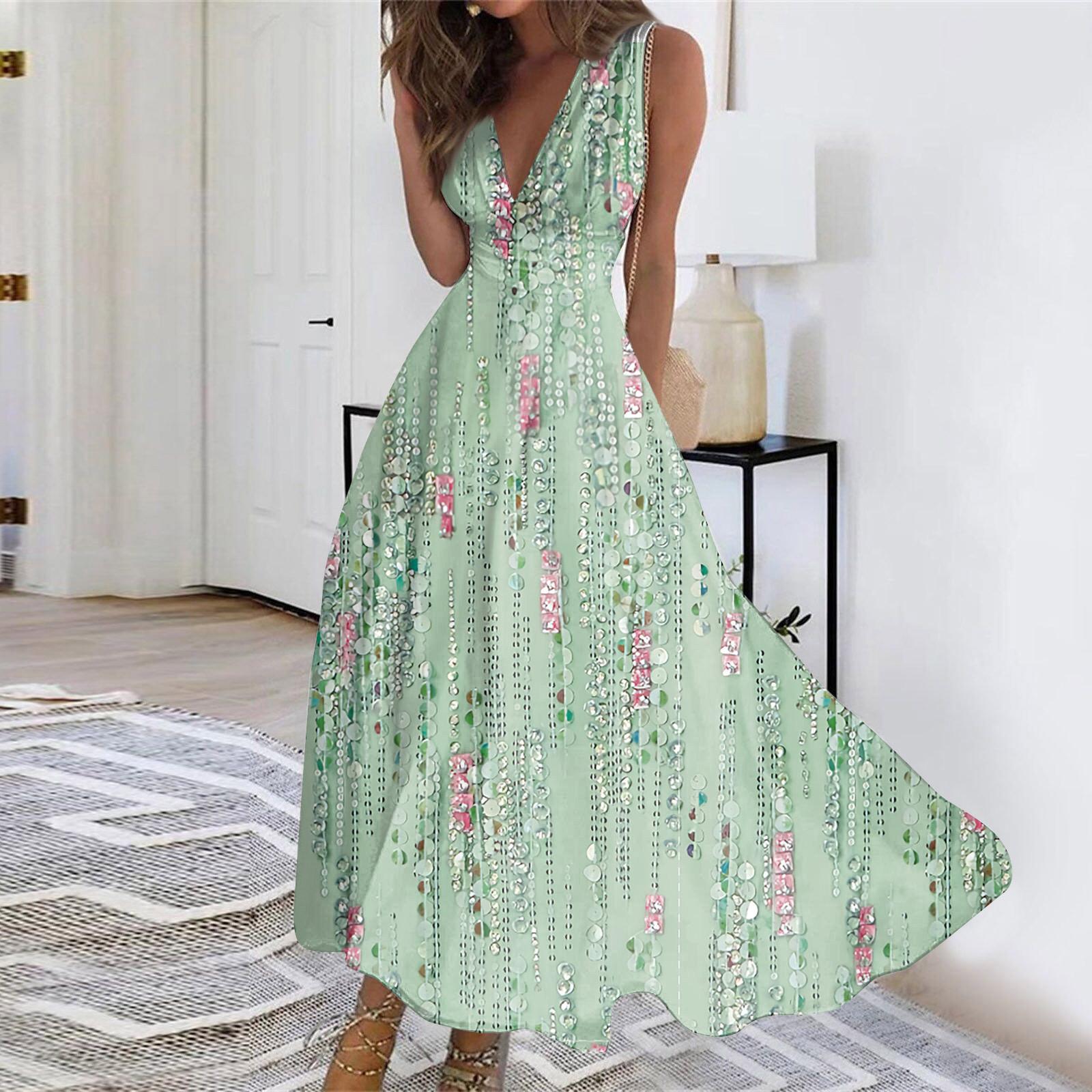 

Женское длинное платье Платье макси Повседневное платье Свободное платье Платье трапециевидной формы с цветочным принтом Мода Уличная одежда На открытом воздухе Повседневные с принтом для свиданий Платье без рукавов с V-образным вырезом S