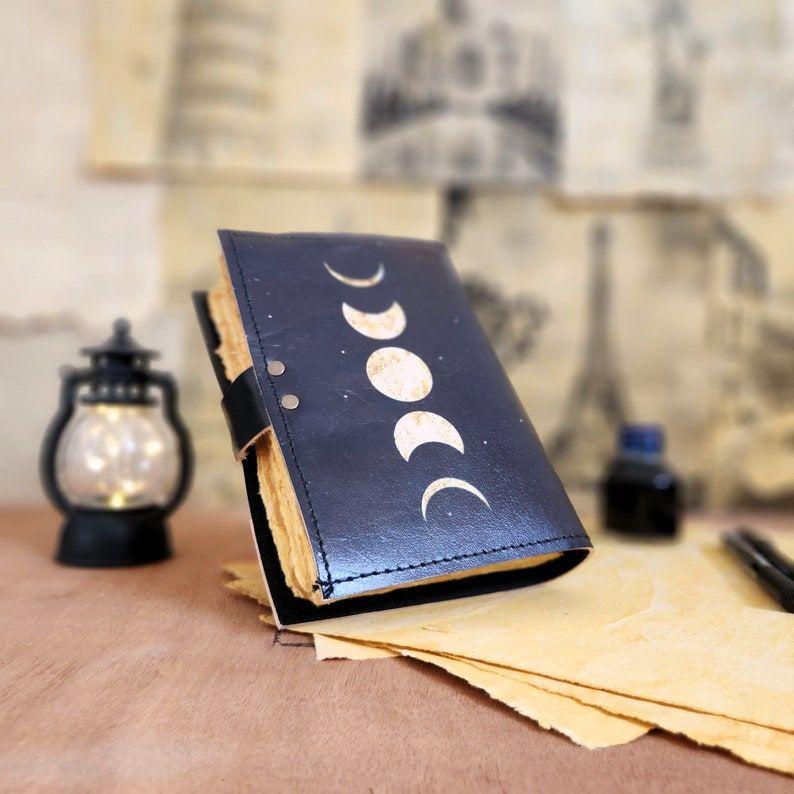 Moon Eclipse Leather Notebook , Celestial Sketchbook , Writing Travel Journal , Ideal Gift for Him | Her , 200 Deckle Edge Handmade Pages
