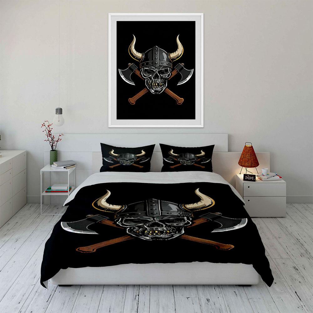 Horned Helmet, Skull, Axes. Bedding Sets Duvet Cover Sets Duvet Covers Pillowcases(1 * Duvet Cover 2 * Pillowcases Without Duvet Insert)