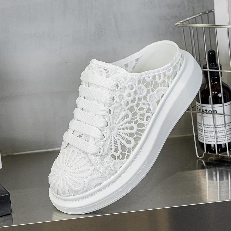 Xiaoxiangfeng fisherman shoes women's summer new lace flat-bottomed casual lazy bag head half slippers