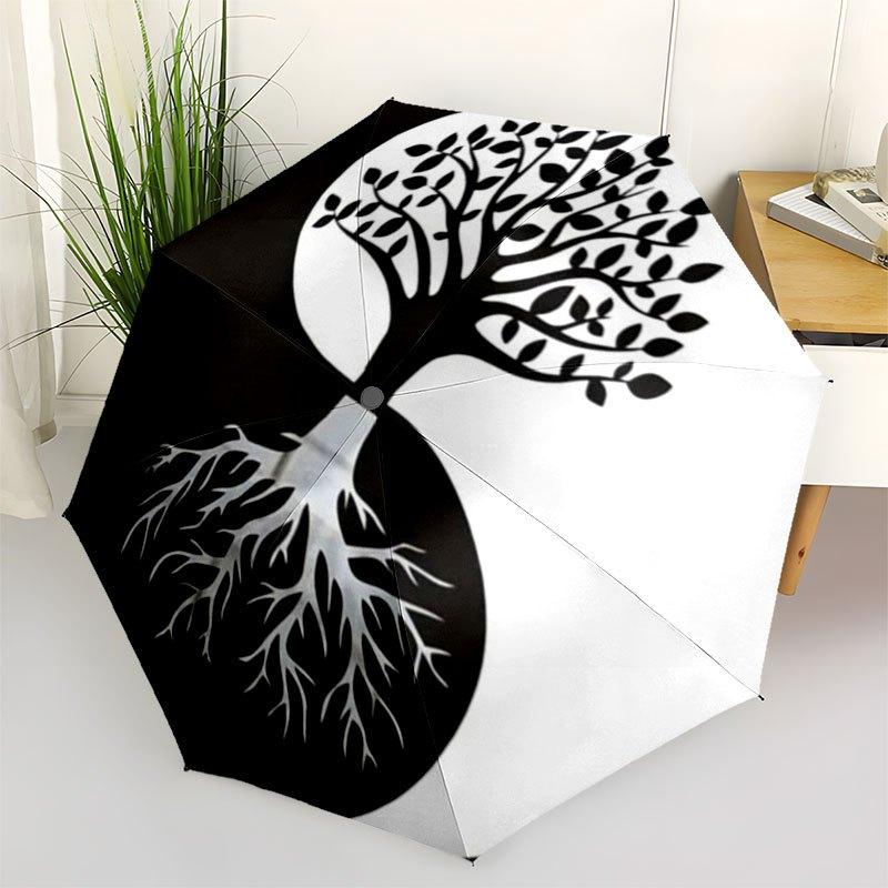 Yin Yang Tree of Life Sticker DecalUmbrella with Cute Design,Portable 3-Fold Compact Umbrella for Men&Women,Valentine s Day Mother s Day Hal
