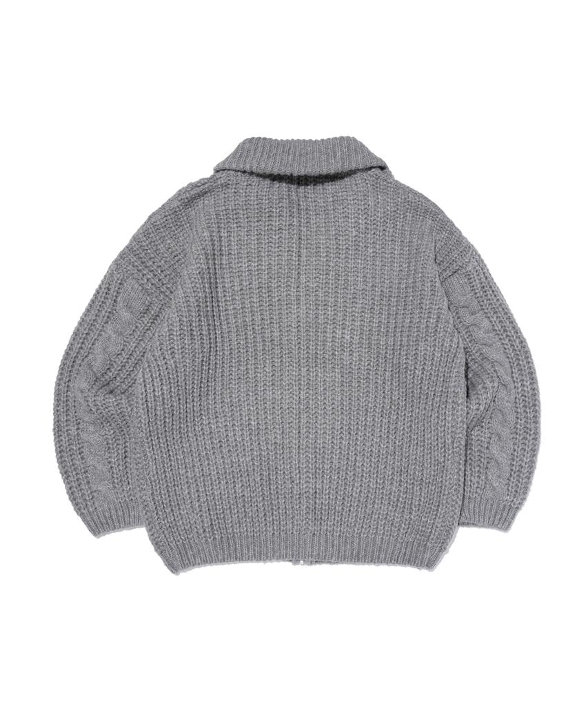 OTHERFITS Cable High-Neck Knit Zip-Up (Gray)