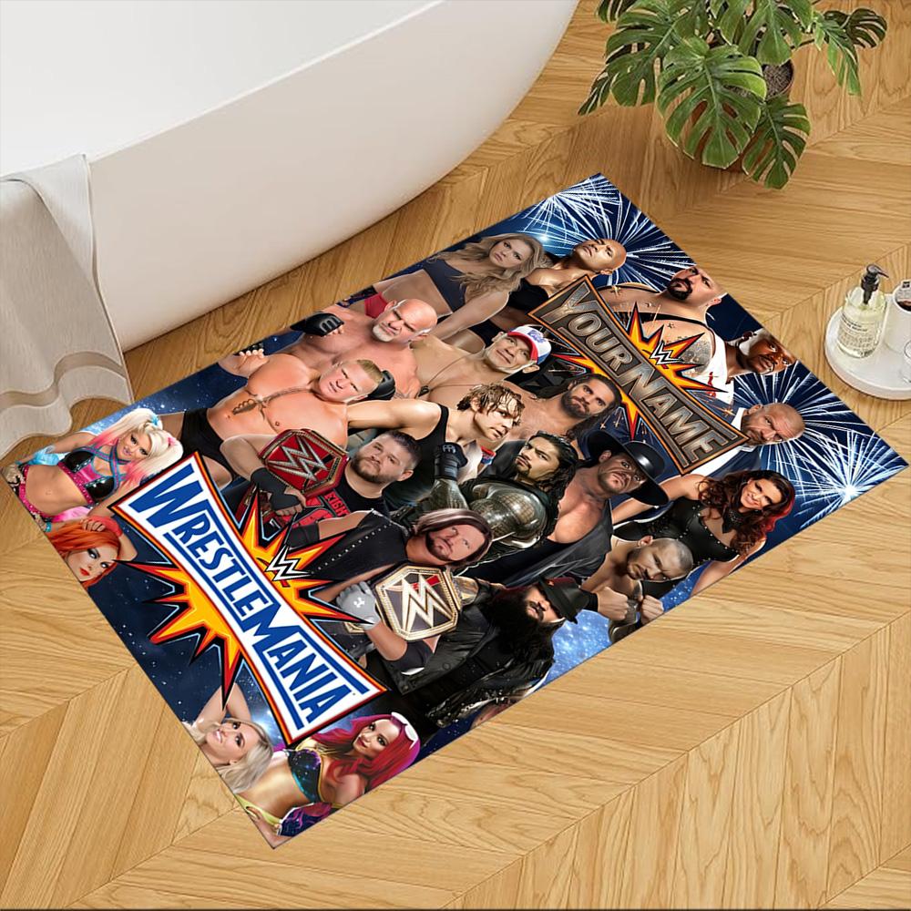 Wrestlemania Personalisierter Teppich mit Textbereich für Küche, Wohnheim, Balkon, Wohnzimmer, Rutschfester Teppich, Bürodekor, Geburtstags-/Weihnachtsgeschenk