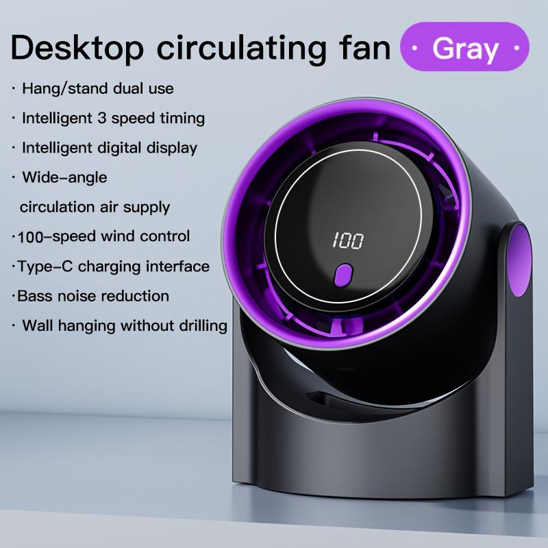 100 Speed Desktop Circulating Fan 3 Timer Modes Type-C Charging LED Display Ultra Silent Cooling Fan Wall Mounted No Drilling
