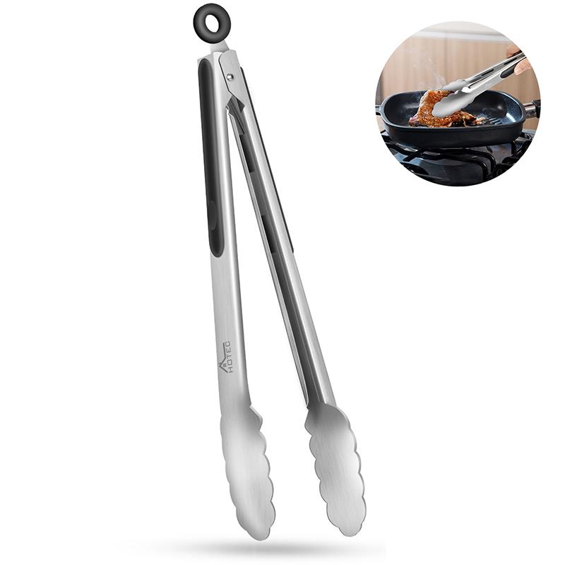 Stainless Steel Kitchen Tongs 12", Locking Metal Food Tongs Non-Slip Grip
