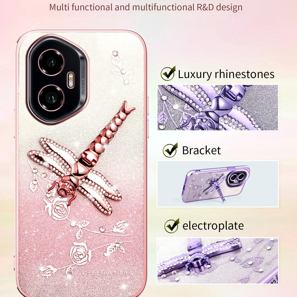 KADEM For Honor 300 Case Dragonfly Kickstand TPU Flowers Glitter Phone Cover