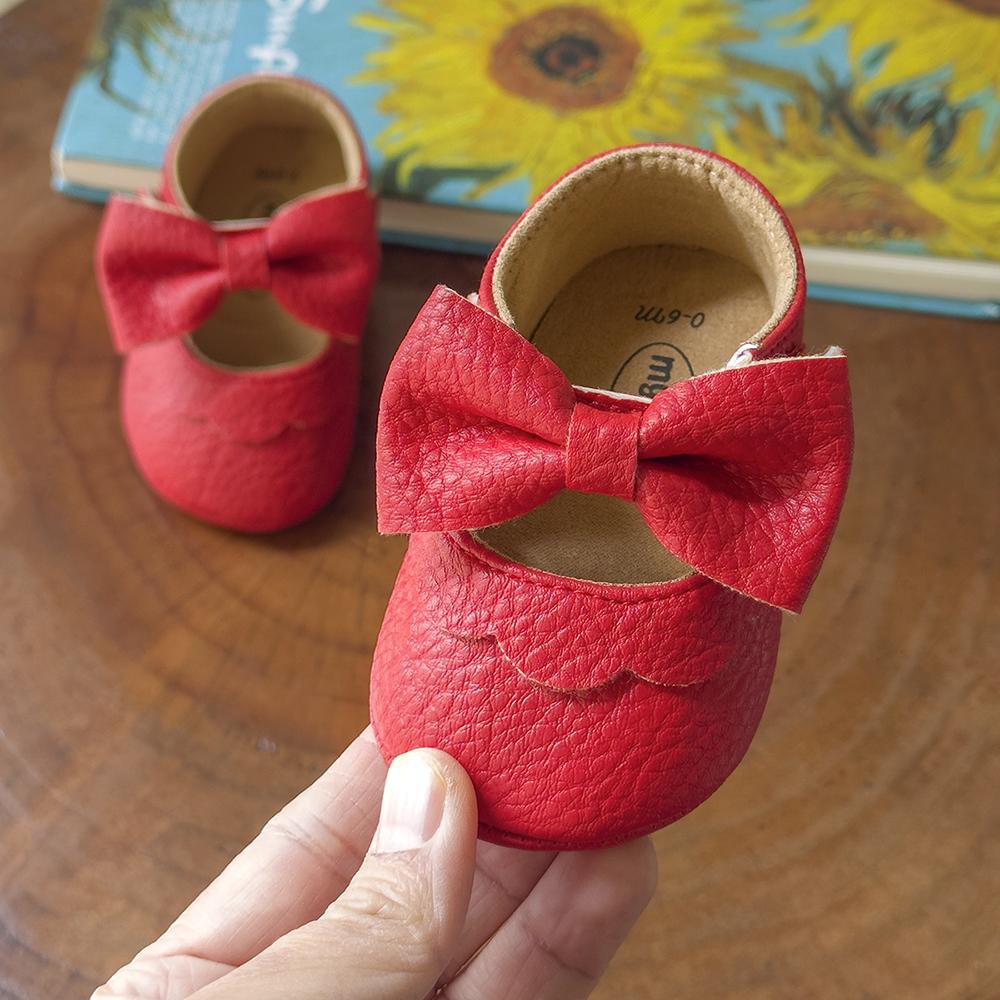 Baby Casual Shoes Infant Toddler Bowknot Non-slip Rubber Soft-Sole Flat PU First Walker Newborn Bow Decor Mary Janes