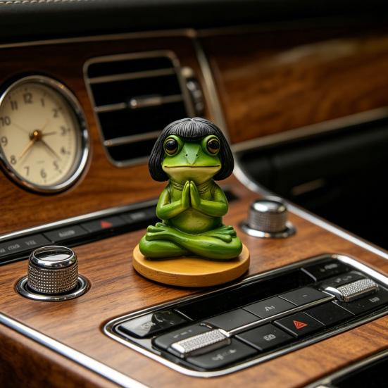 Meditation Frog Figurine, Bob Haircut Resin Frog Statue, Sitting Animal Sculpture Decoration for Yoga Room, Home, Office