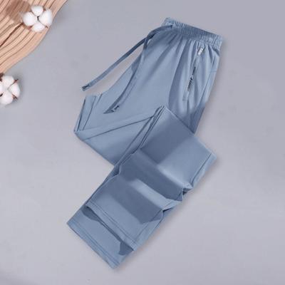 Calças unissex de seda gelada de verão, finas, soltas, retas, refrescantes, com cordão, elástico na cintura, calças de moletom de secagem rápida e cor sólida