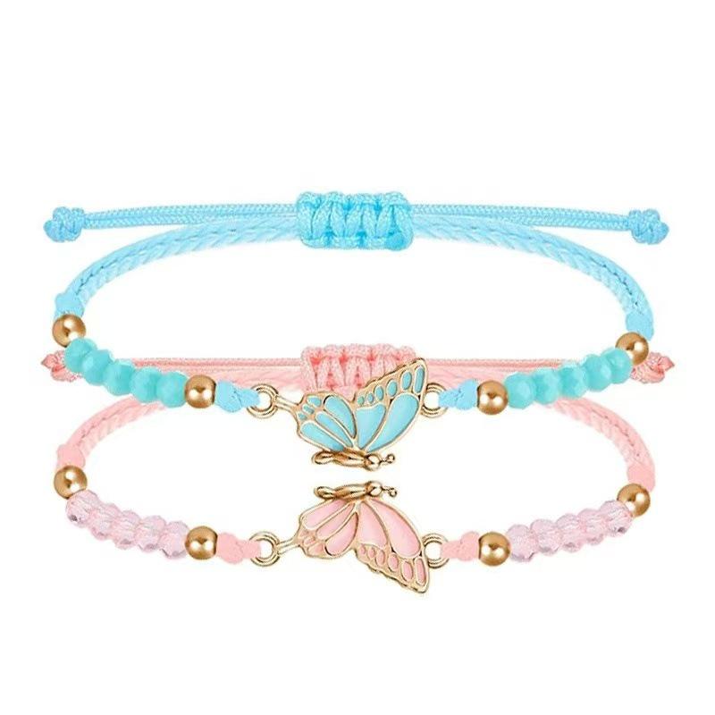 Adjustable Cross-Woven Butterfly Bracelet for Couples & Best Friends - Versatile Sweet Style Hand Jewelry