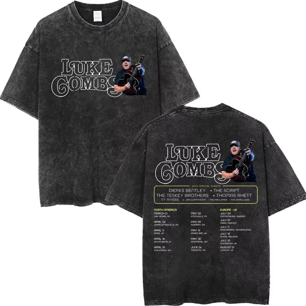 Simple Chic Street Clothing Vintage Gewassen Luke Combs Tour 2026 Merch T-shirts Mannen Vrouwen Mode Y2k Oversized T-shirt Zomer Mode Trendy Tee M