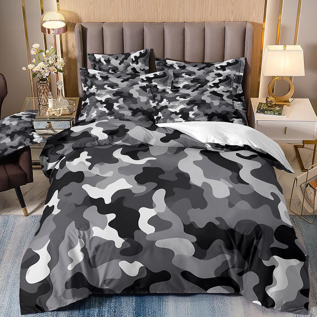 3D Three-Piece Camouflage Striped Quilt Cover Sheet Kit