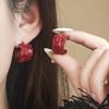 Temperament Ankara Red Pleated Stud Earrings For Women Niche Design Paint C-Shaped Stud Earrings For Women