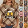 Women's Casual Plaid Three Quarter Sleeve Top Beer Festival Oktober Fest Graphic Print Round Neck Blouse