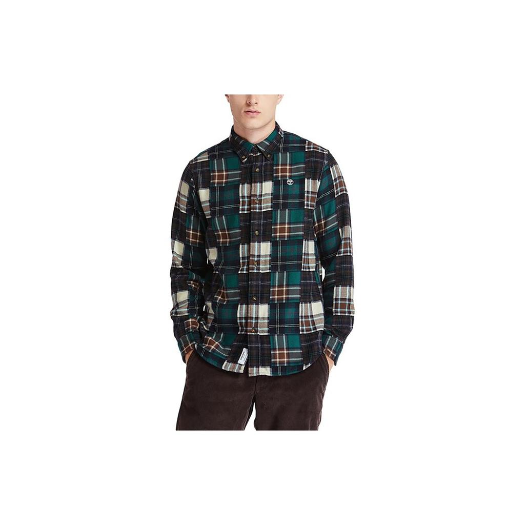 Timberland Seria Urban Outdoor Casualowa Koszula z Długim Rękawem Haftowana w Kratę Męskie koszule Błękit Morski A2F4P-AS6