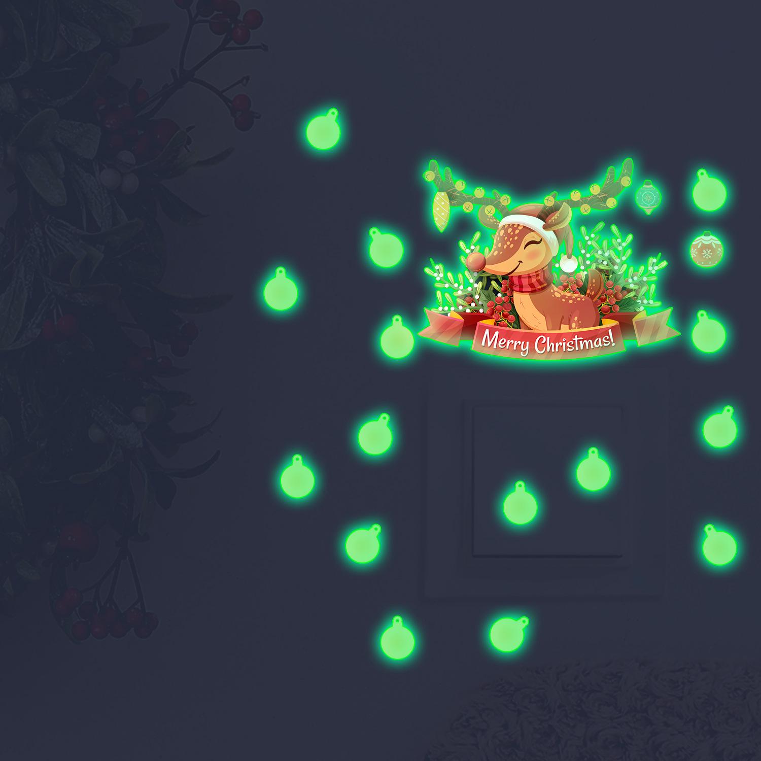 Christmas Fluorescent Reindeer & Colorful Balls Self-Adhesive Wall Stickers