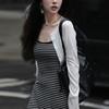 Striped Suspender Dress for Women In Summer Latest Versatile Slim Fit Slim Vest Mid-length Skirt