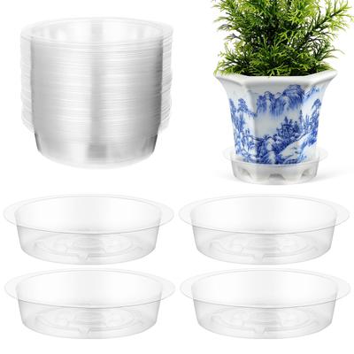 60pcs Plastic Flower Pot Tray 6 Inch Round Flower Pot Trays Clear Plastic Plant Base 16cm Reusable Drip Trays For Home Garden