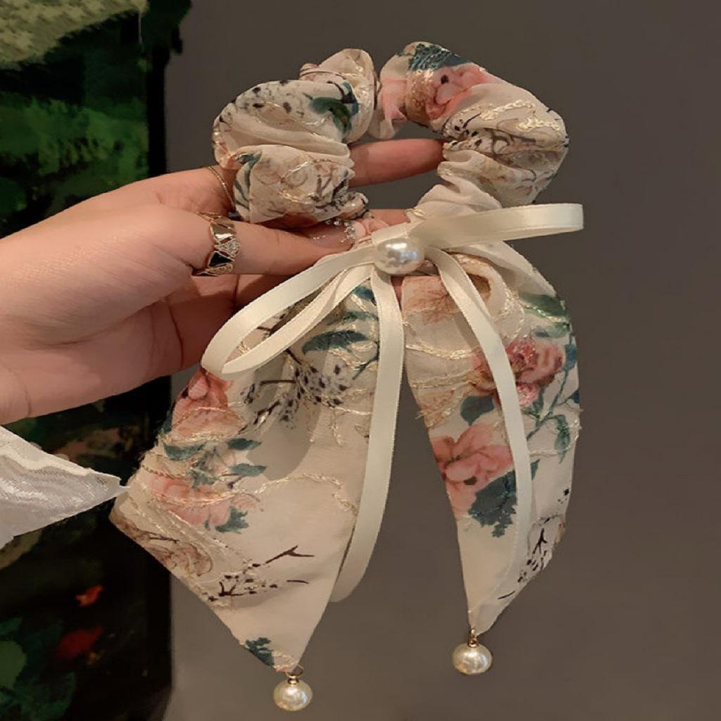 1PC Super Fairy, Pearl, Butterfly, Ribbon, Small Intestine Loop, Sweet, Girl, Tie Marble Hair Rope, Premium, Ponytail, Temperame