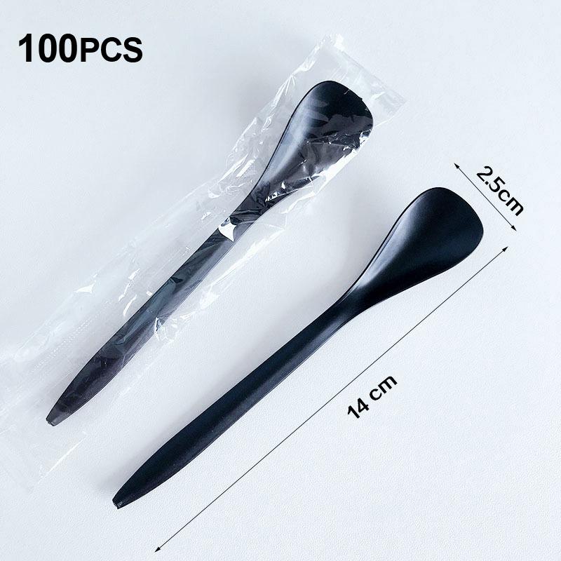 

100 шт. Кофейные десертные ложки для торта Пластиковая ложка Чай Кофе Палочка для мороженого Палочка для перемешивания Одноразовые ложки чёрный