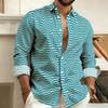 Men's Lapel Long-Sleeved Shirt with Printed Greek Key Pattern, Stylish, Handsome, Vintage, and Comfortable Men's Top.