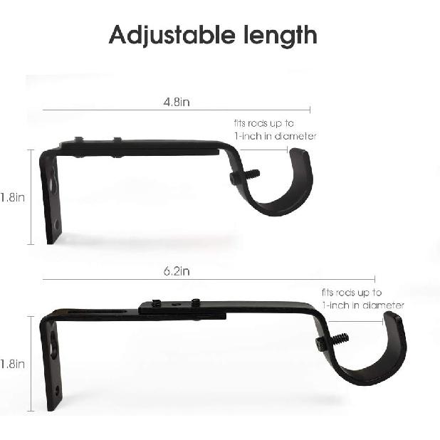 Curtain Rod Brackets Heavy Duty Drapery Hardware Adjustable Curtain Rod Holders Black for 7/8 or 1 Inch Rods, Set of 3 (Black, Fits Rods Up To 1