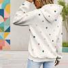 Women Plus Size Off White Printed Long Sleeve Drawstring Hoodie With Kangaroo Pocket