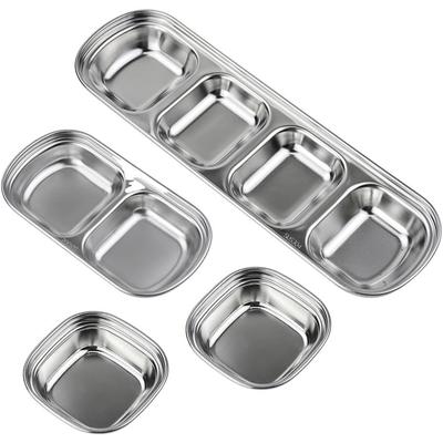 2/3/4 Grids 304 Stainless Steel Dipping Plate Divided Sauce Plate Barbecue Seasoning Dish Kimchi Plate Kitchen Utensil