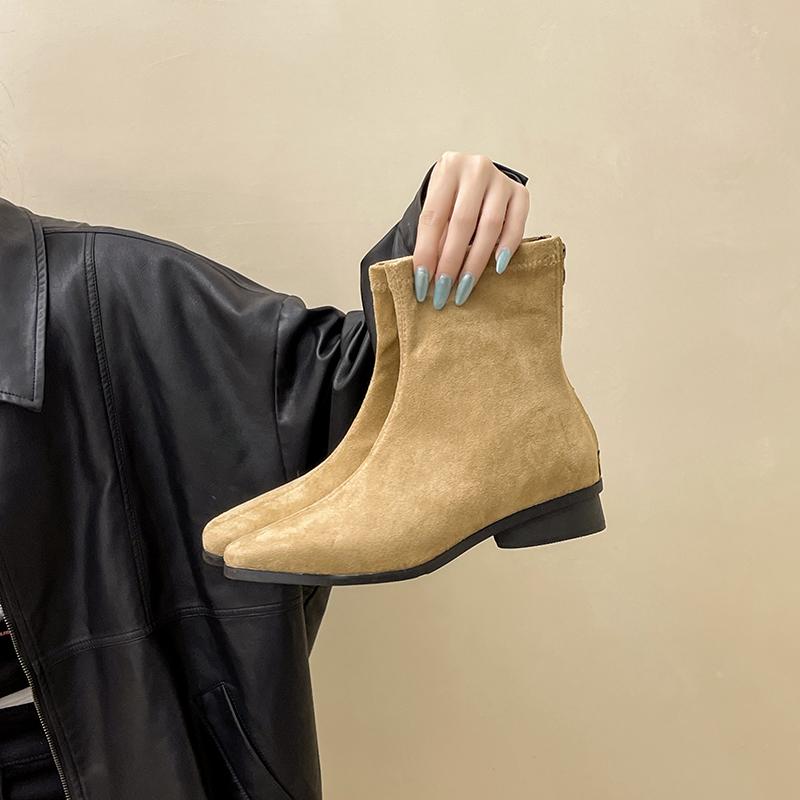 Fashion Autumn Winter Women Ankle Boots Low Heels Zipper Shoes Fashion Square Toe Comfortable Botas Zapatos De Mujer