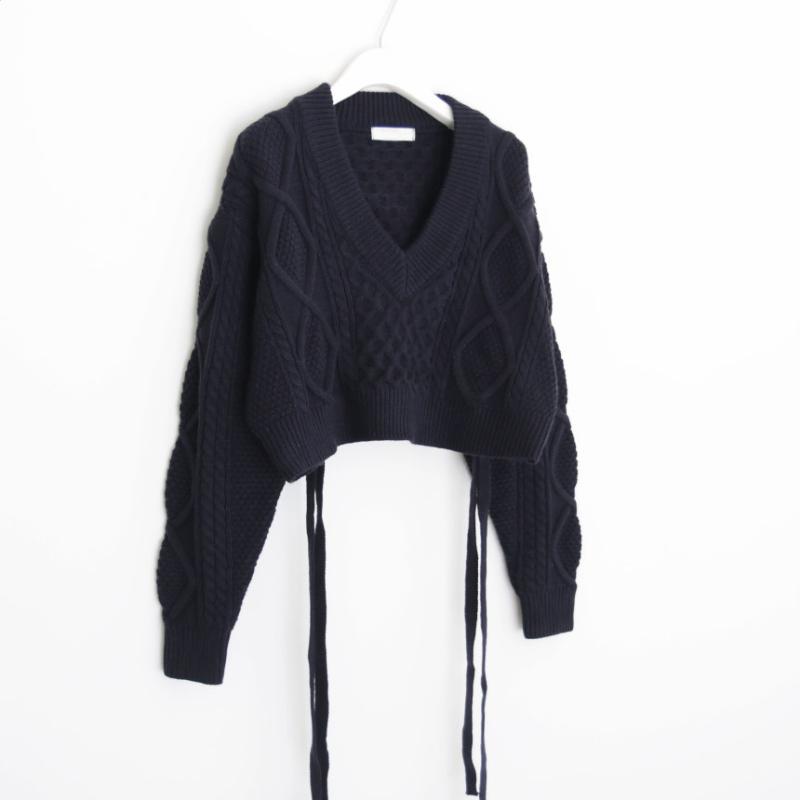 

IHUASU Женский осенне-зимний ретро-вязаный джемпер с узором «перекрученный» на спине и бретельками в стиле «ленивый» One size чёрный