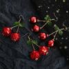 3D Red Cherry Fruit Drop Dangle Earrings Crystal Green Leaf Funny Earrings for Women Girls Tassel Aesthetic Jewelry
