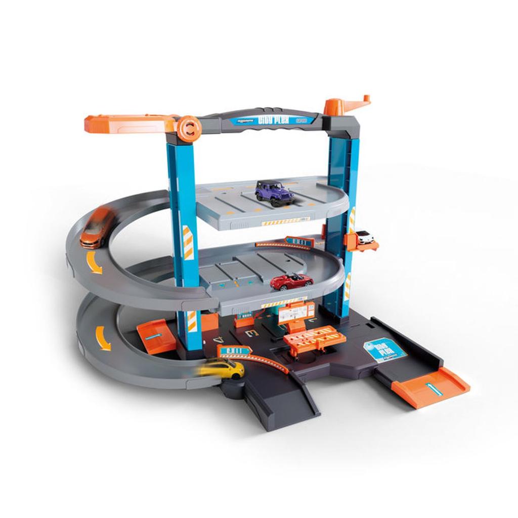 Garage City Flex - MAJORETTE - 3 niveaus - Wasstation, pomp, lift - 5 voertuigen inbegrepen - Vanaf 3 jaar